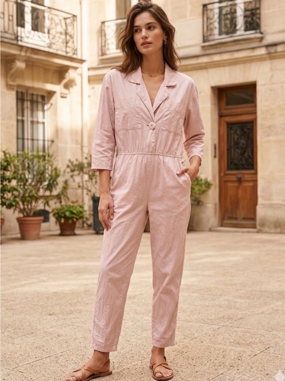 Vintage Susan Burrowes blush pink silk blend jumpsuit Size S